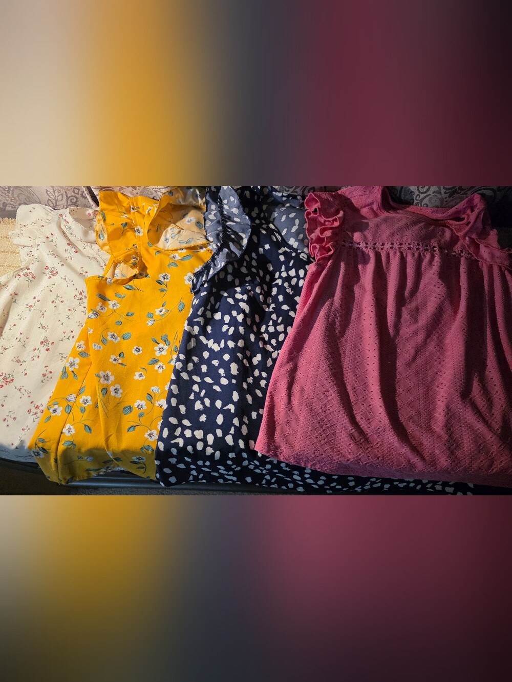 Shein - Girls' Mixed Floral & Solid Tops - White, Yellow, Navy, Pink - Size S